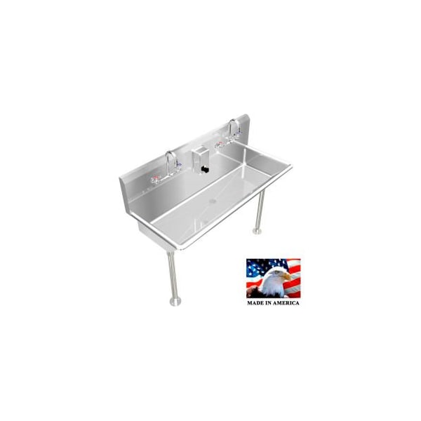 Best Sheet Metal. BSM Inc. Stainless Steel Sink, 2 Stations w/Manual Faucets Straight Legs 42" L X 20" W 8" D 021M42208L - main